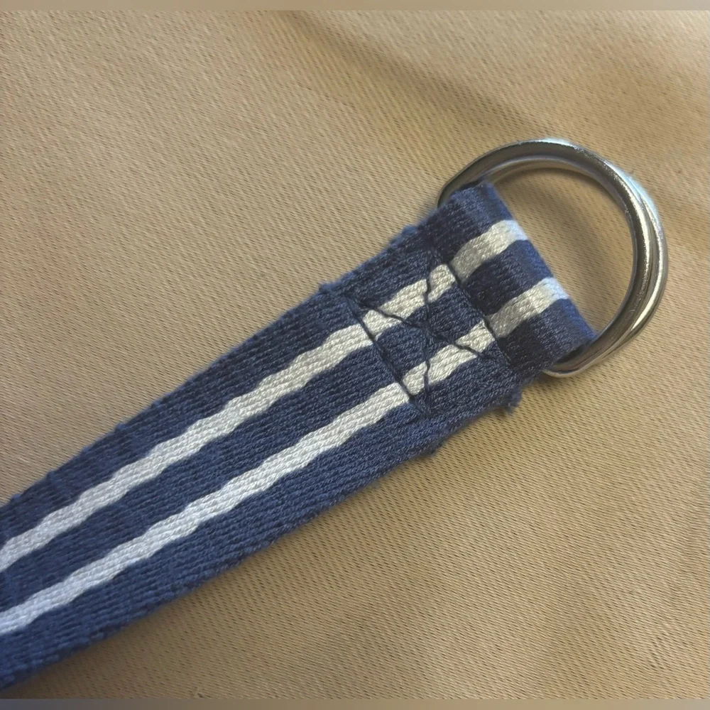POLO Ralph Lauren Belt Boy Sz 7 Blue White Striped D-Ring Preppy Nautical